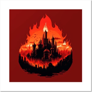 Illustration of Moscow in fire Posters and Art